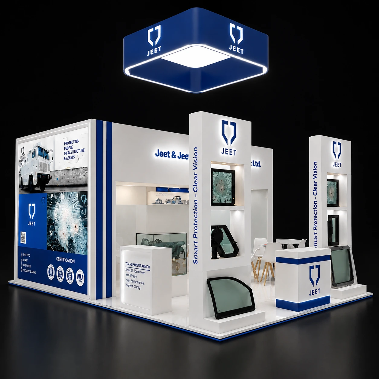 Jeet 3D exhibition booth design render by Booth Fabricators