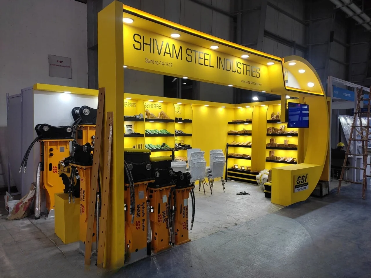 Heavy machinery trade fair booth for Shivam Steel Industries at Bauma Conexpo 2024