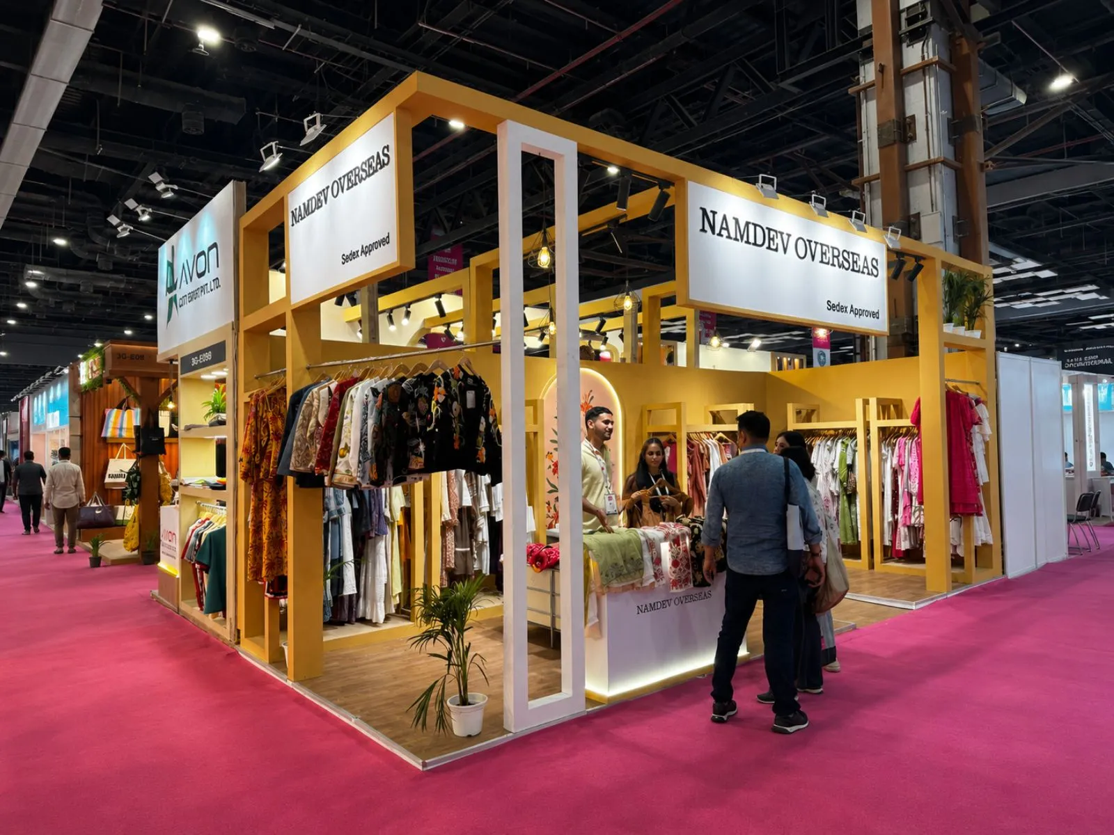 Namdev exhibition booth at Bharat Tex 2026 by Booth Fabricators