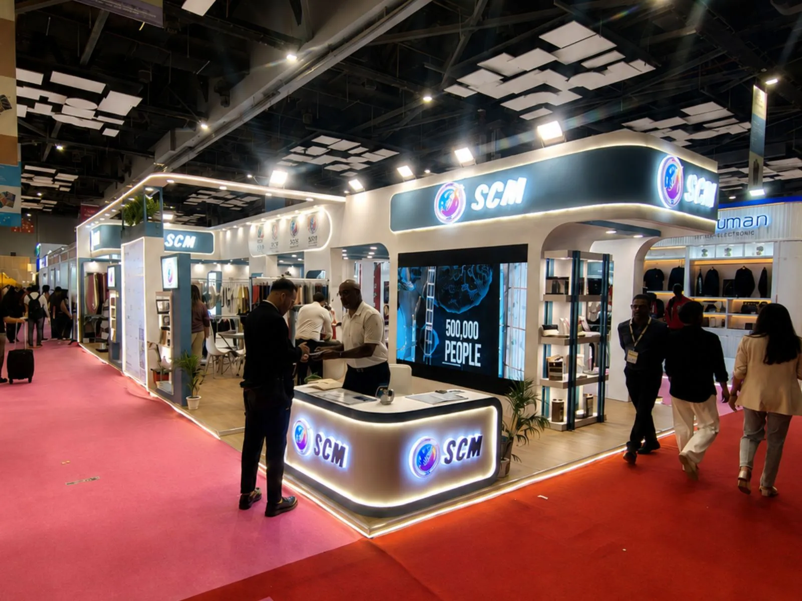 SCM 84 SQM exhibition booth at Bharat Tex 2026 in New Delhi